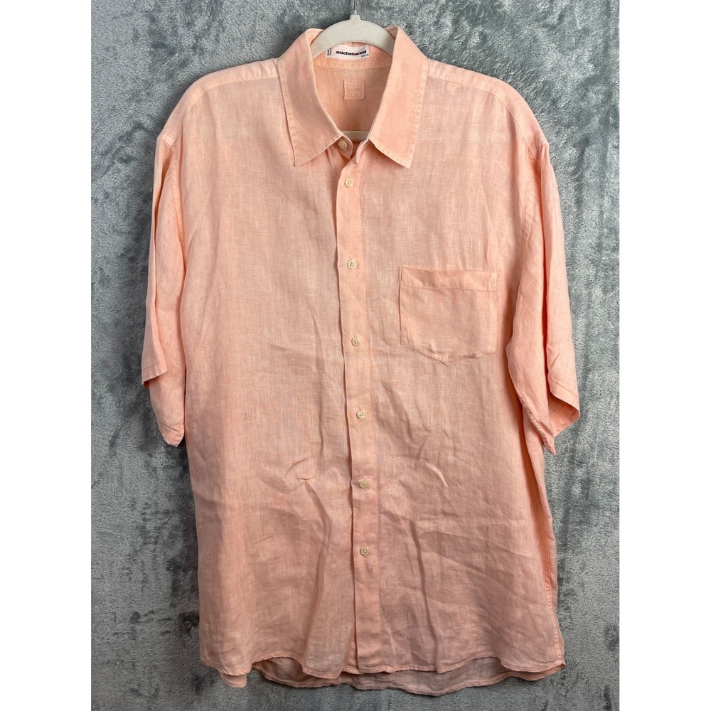 120% Lino‎ Michel Axil Paris Shirt Mens 2XL Peach 100% Flax Linen Quiet Luxury